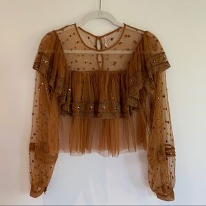 Free People mesh top (xs, color ochre)